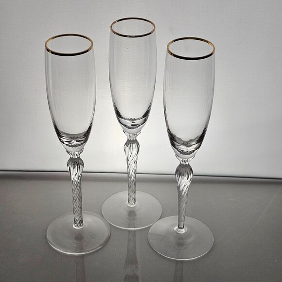 Lenox Monroe Gold Champagne Flutes 9" crystal twisted stem elegant vtg fine glas - Picture 2 of 8